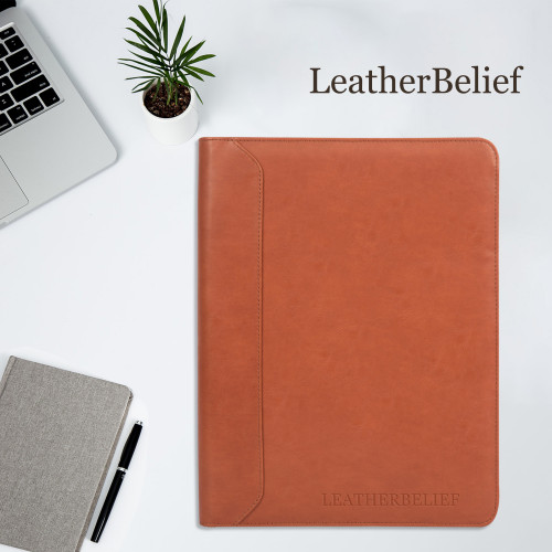 Custom Brown Leather Portfolio 3-Ring Binder Padfolio Name&Logo Engraved A4 Document Folder Graduation Gift for Her