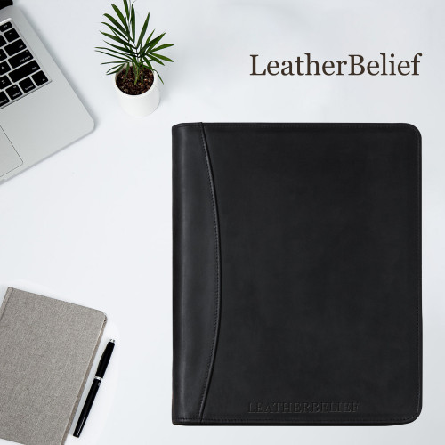 Personalized Leather Portfolio Engrave iPad Cover A4 Zipper leather Folder 3-ring binder Monogrammed Padfolio Christmas Gift