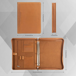 Monogramed Leather Portfolio with Zipper A4 Letter Size Notepad Holder 3-Ring Binder iPad Pro Case Gift