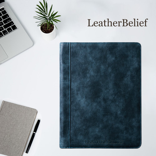 Retro Blue Leather Portfolio with Clipboard A4 Business Padfolio Custom Document Holder Personalized Christmas Gift