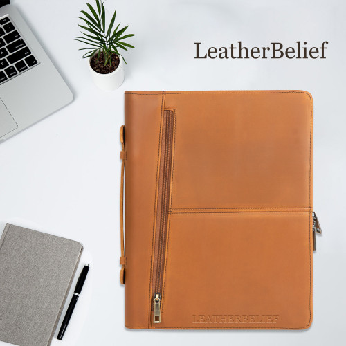 Personalized Genuine Leather Portfolio Business Cowhide Padfolio iPad organizer A4 Zipper Briefcase Corporate Gifts