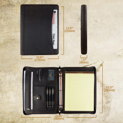 Personalized Leather Portfolio Engrave iPad Cover A4 Zipper leather Folder 3-ring binder Monogrammed Padfolio Christmas Gift