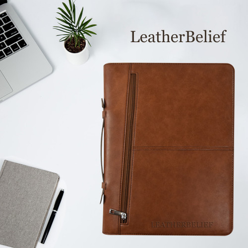 Personalized Leather Portfolio with Zipper Vegan Leather Padfolio with Handle A4 Notepad Holder iPad Case Corporate Gift