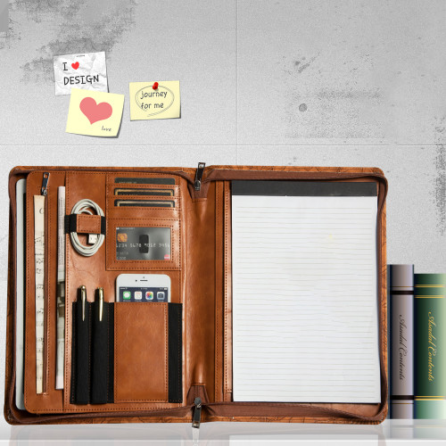 Personalized Leather Portfolio Custom Leather Padfolio A4 Zipper leather Folder Monogrammed Padfolio Christmas Gift